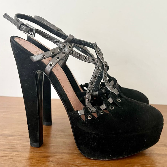 ALAÏA Suede Studded Platform Stiletto High Heels Shoes Black Women's Size 36.5 - Picture 2 of 7